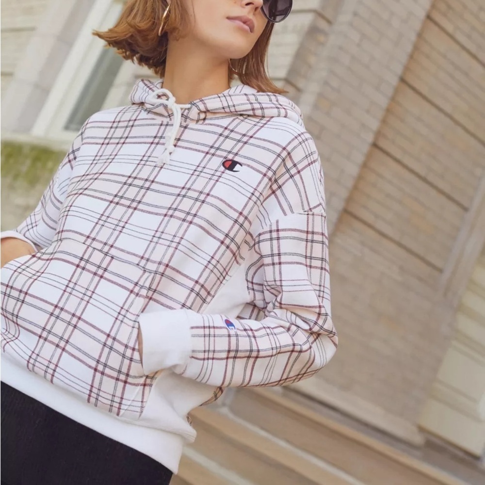 Champion Urban Outfitters Exclusive Plaid Neutral Hoodie Sweatshirt Size Medium